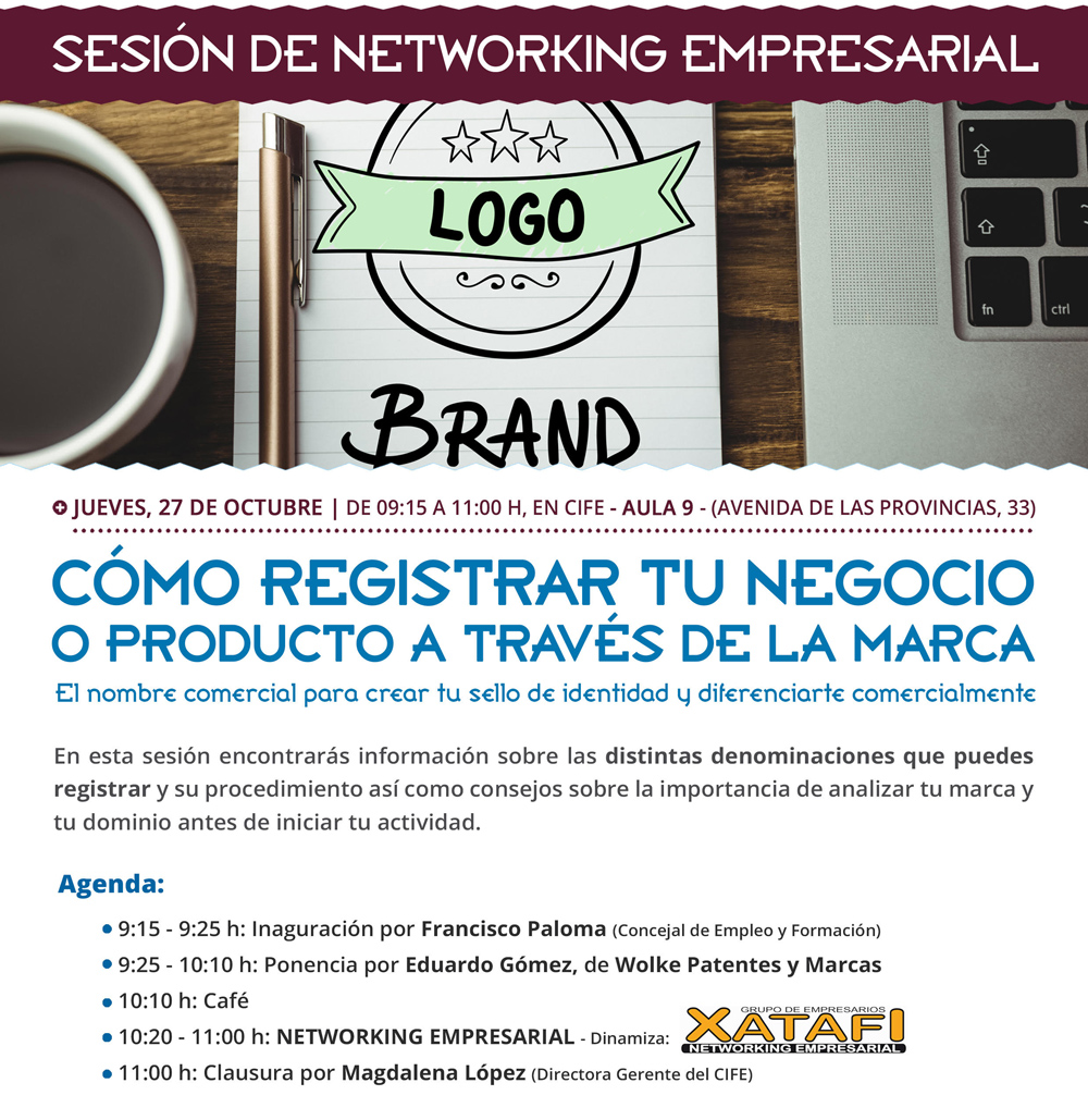 Sesión de Networking Empresarial "Cómo registrar tu negocio o producto a través de la marca". El nombre comercial para crear tu sello de identidad y diferenciarte comercialmente.